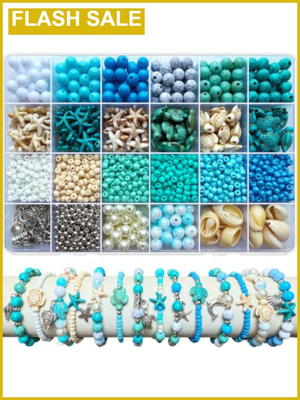 1960Pc Ocean Beads Bracelet Making Kit Mixed Materials Sea Turtle Starfish